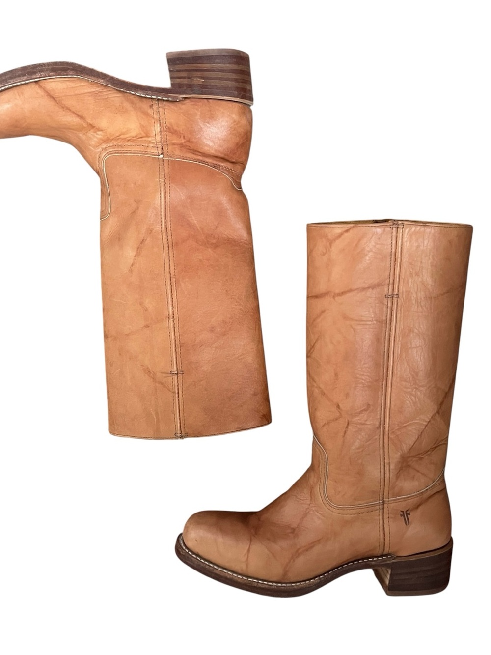 Vintage Frye Campus 14L Boots 77050 Size 11 Leather USA Tan Brown Western